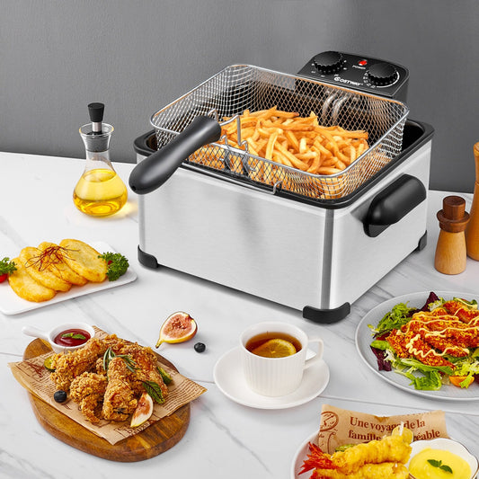 Electric Deep Fryer 5.3QT/21-Cup Stainless Steel 1700W with Triple Basket, Silver - Gallery Canada