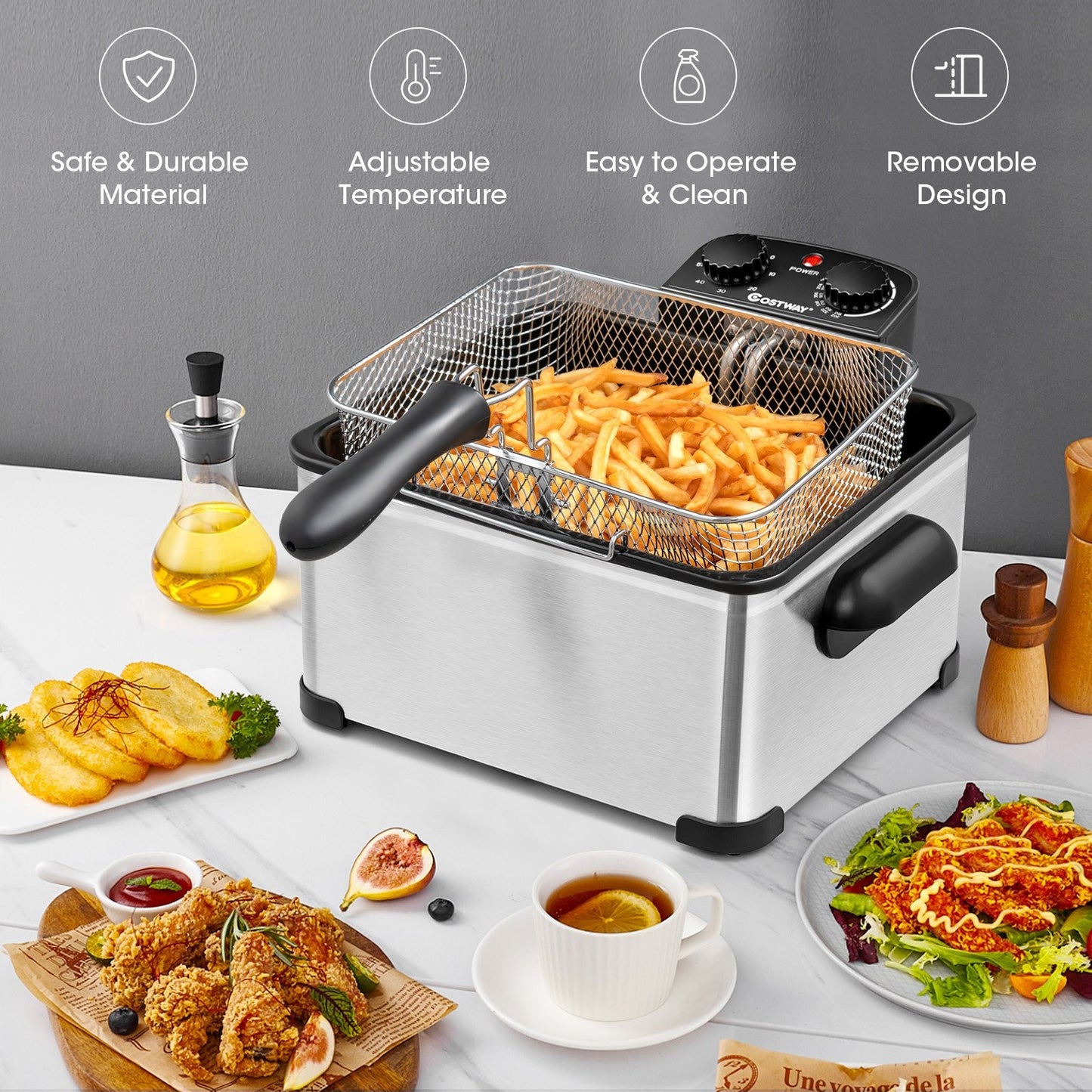 Electric Deep Fryer 5.3QT/21-Cup Stainless Steel 1700W with Triple Basket, Silver at Gallery Canada