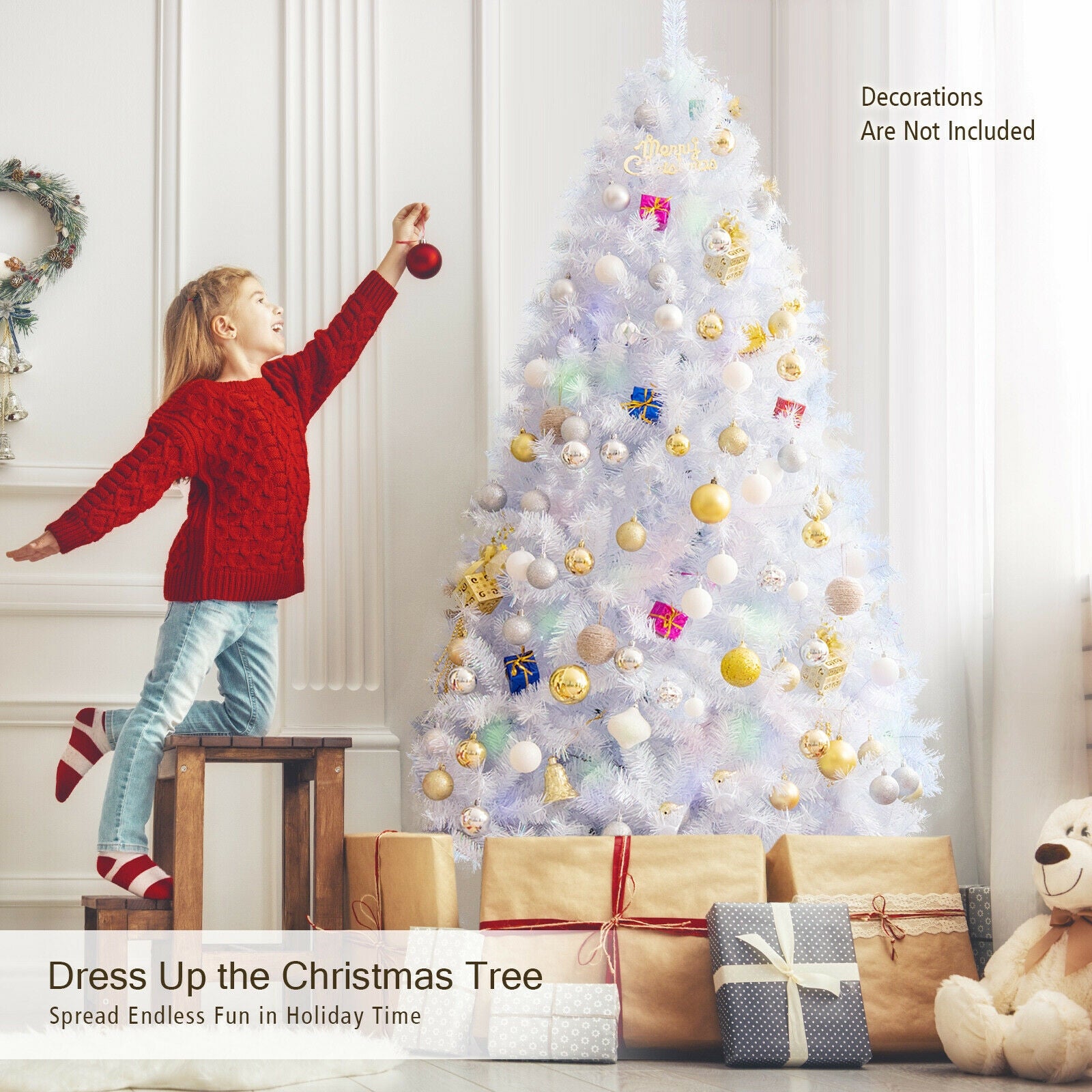 7 Feet White Iridescent Tinsel Artificial Christmas Tree with Metal Stand, White Christmas Tree at Gallery Canada