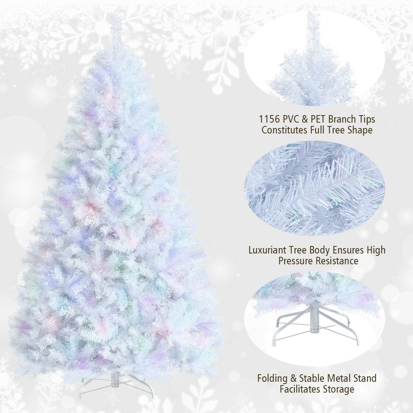 7 Feet White Iridescent Tinsel Artificial Christmas Tree with Metal Stand, White Christmas Tree at Gallery Canada