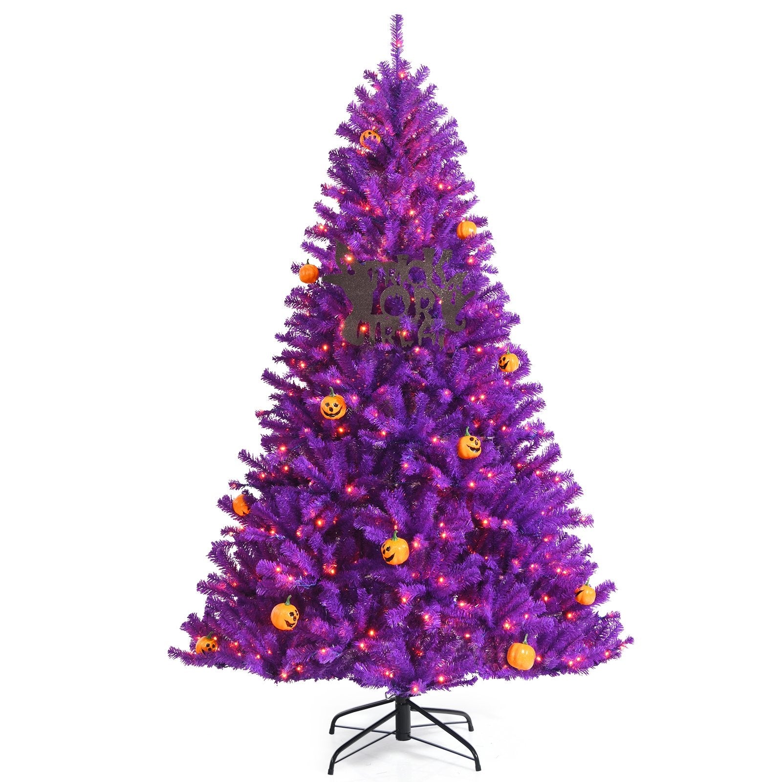 Artificial Prelit Purple Halloween Tree with Orange Lights and Pumpkin Ornaments-6', Purple - Gallery Canada