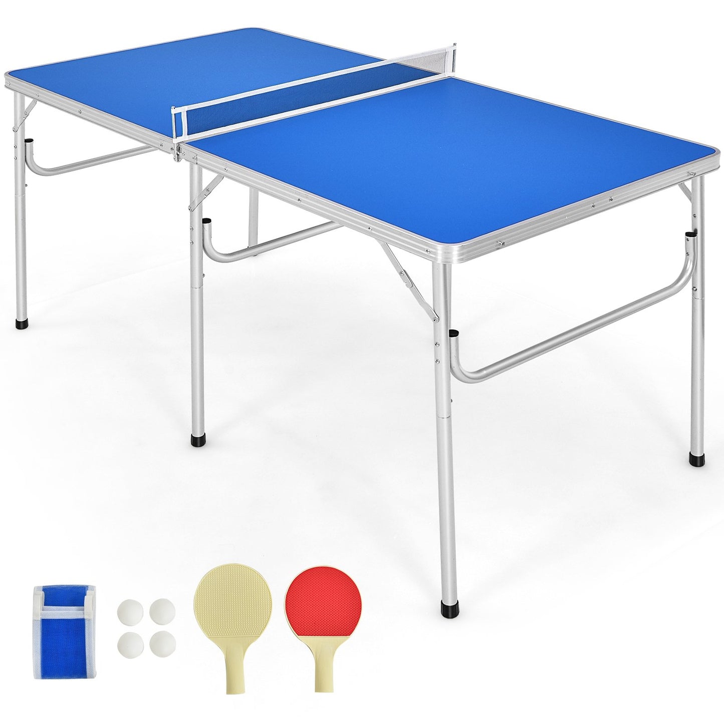 60 Inch Portable Tennis Ping Pong Folding Table with Accessories, Blue at Gallery Canada