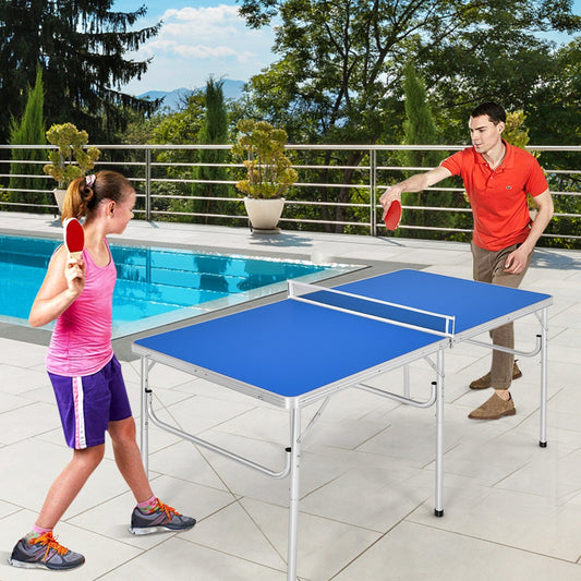60 Inch Portable Tennis Ping Pong Folding Table with Accessories, Blue - Gallery Canada