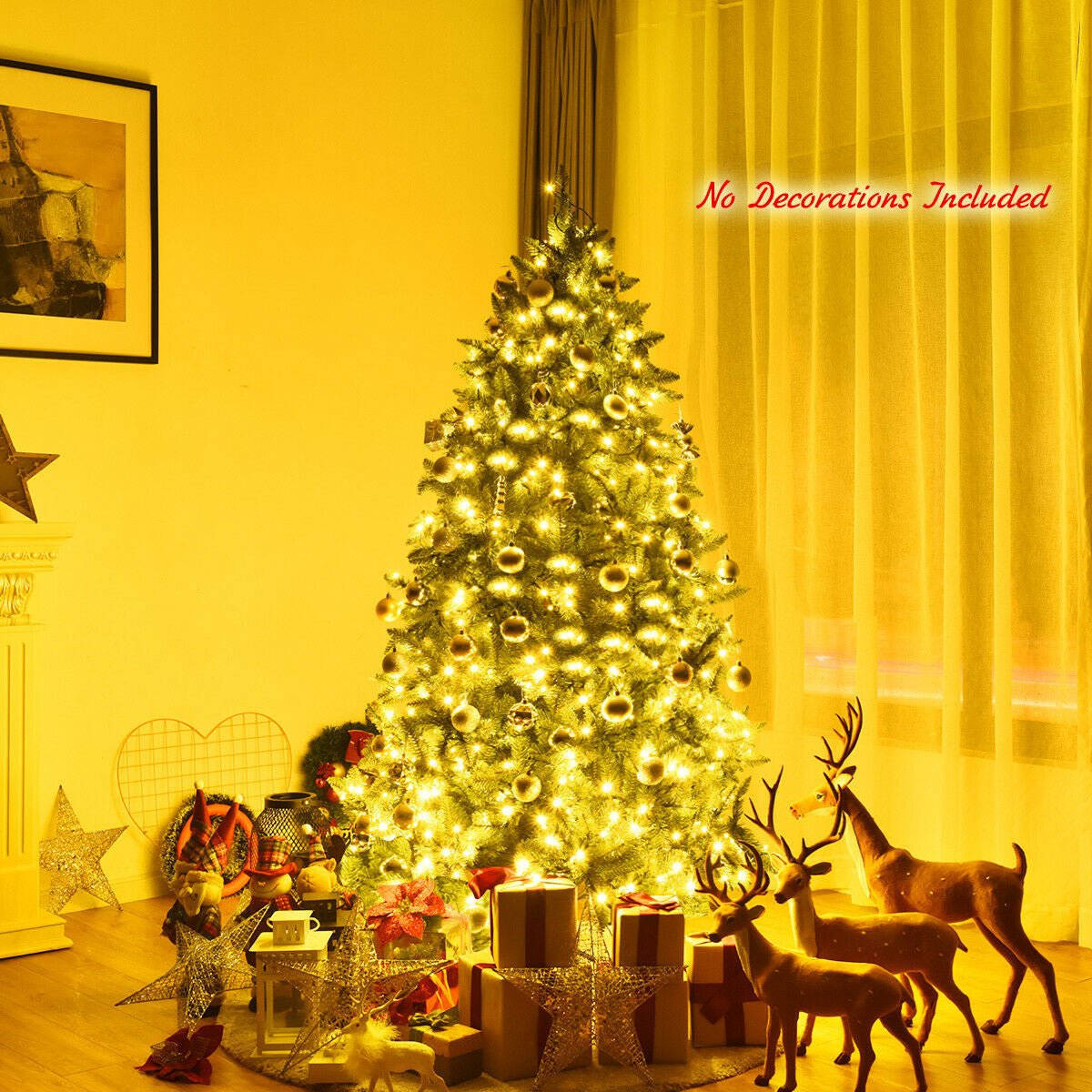 Hinged Artificial Fir Christmas Tree With LED Lights, 6 ft, Green Christmas Tree at Gallery Canada