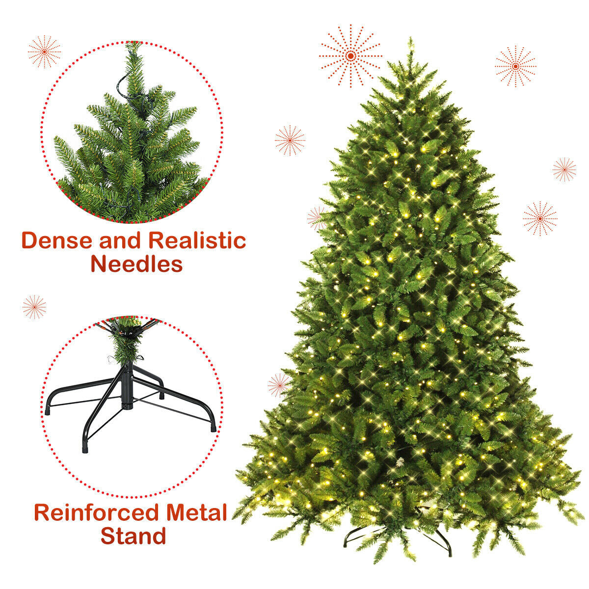 Hinged Artificial Fir Christmas Tree With LED Lights, 6 ft, Green Christmas Tree at Gallery Canada