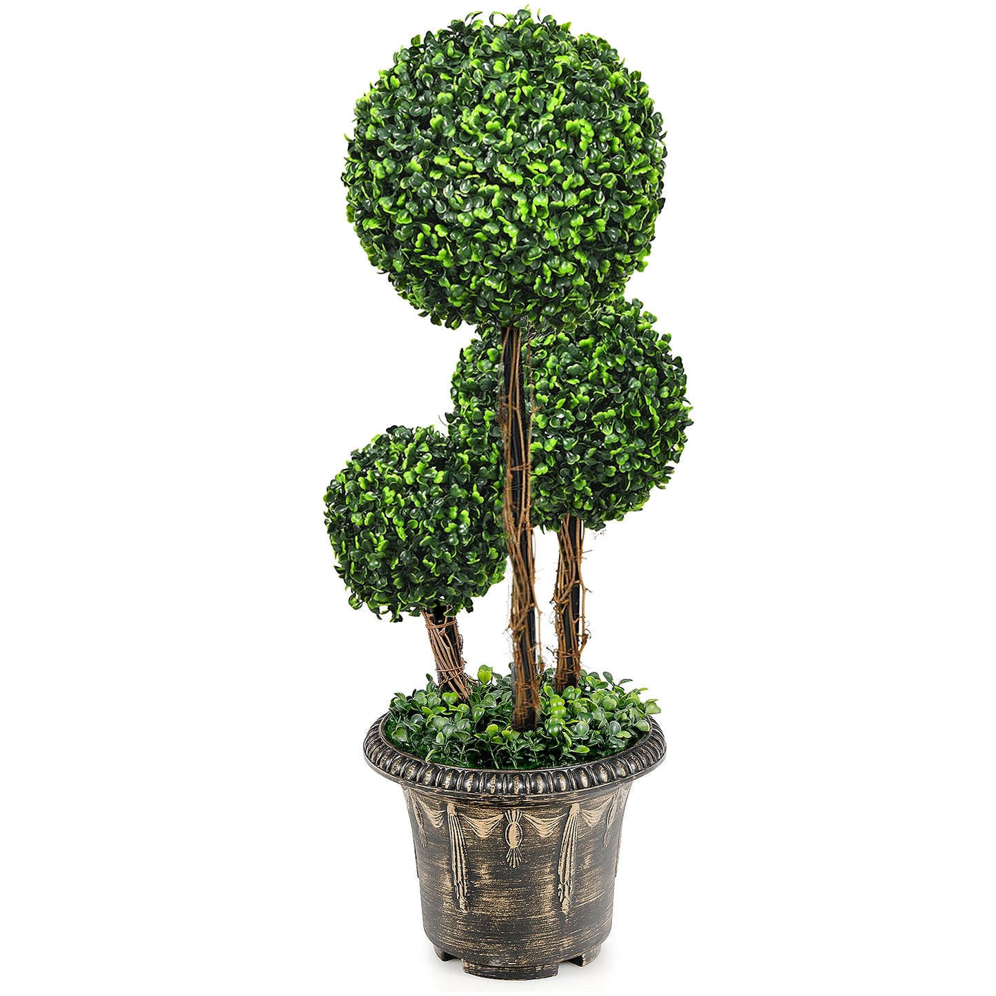 30 Inch Artificial Topiary Triple Ball Tree Indoor and Outdoor UV Protection, Green Faux Plants at Gallery Canada