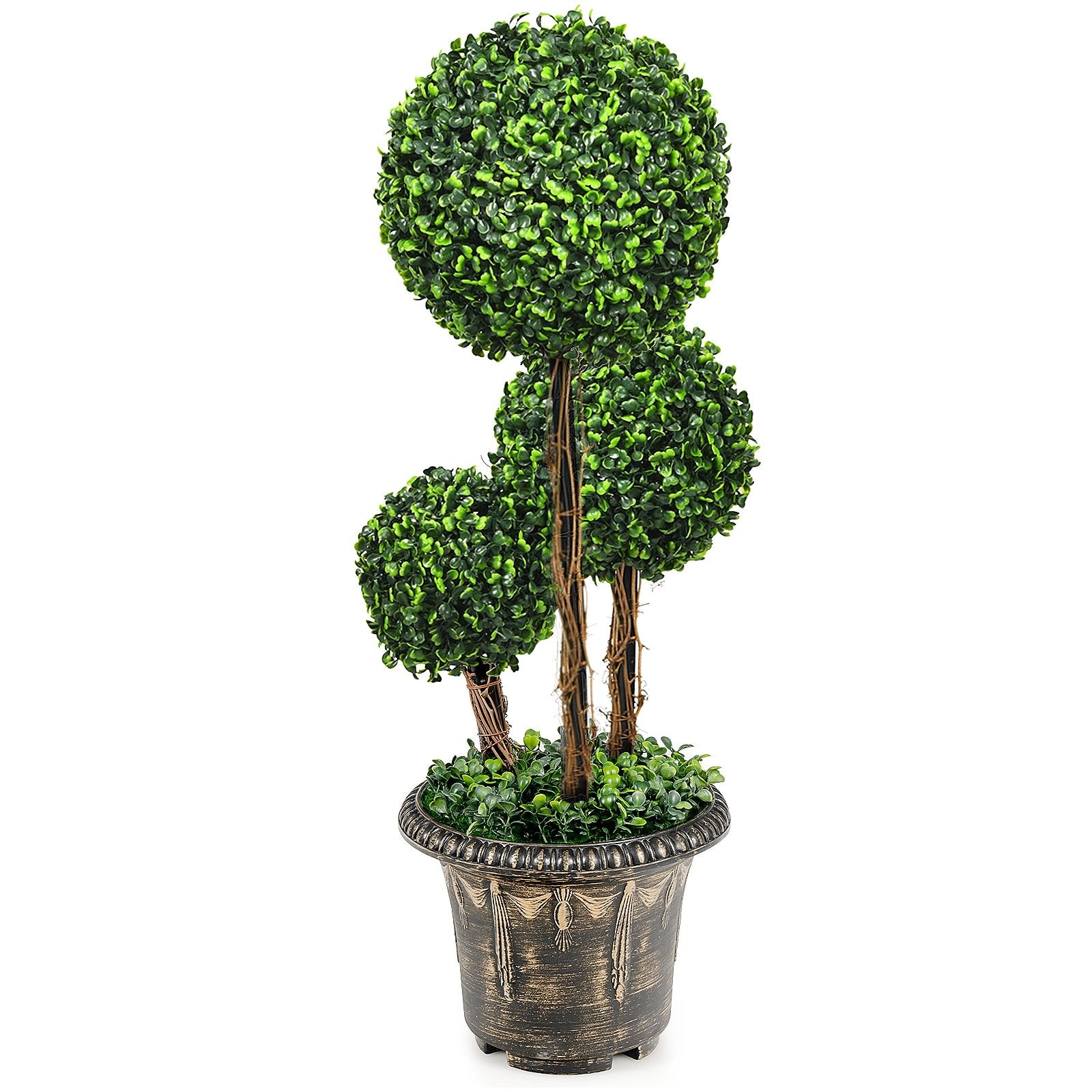 30 Inch Artificial Topiary Triple Ball Tree Indoor and Outdoor UV Protection, Green - Gallery Canada