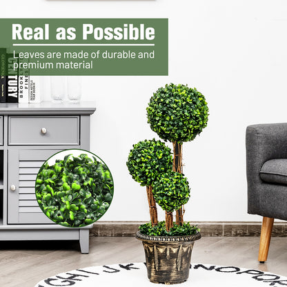 30 Inch Artificial Topiary Triple Ball Tree Indoor and Outdoor UV Protection, Green Faux Plants at Gallery Canada