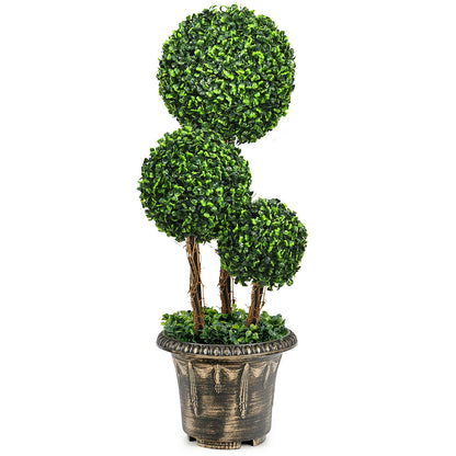 30 Inch Artificial Topiary Triple Ball Tree, Indoor Outdoor UV Protection, Green Faux Plants Green at Gallery Canada