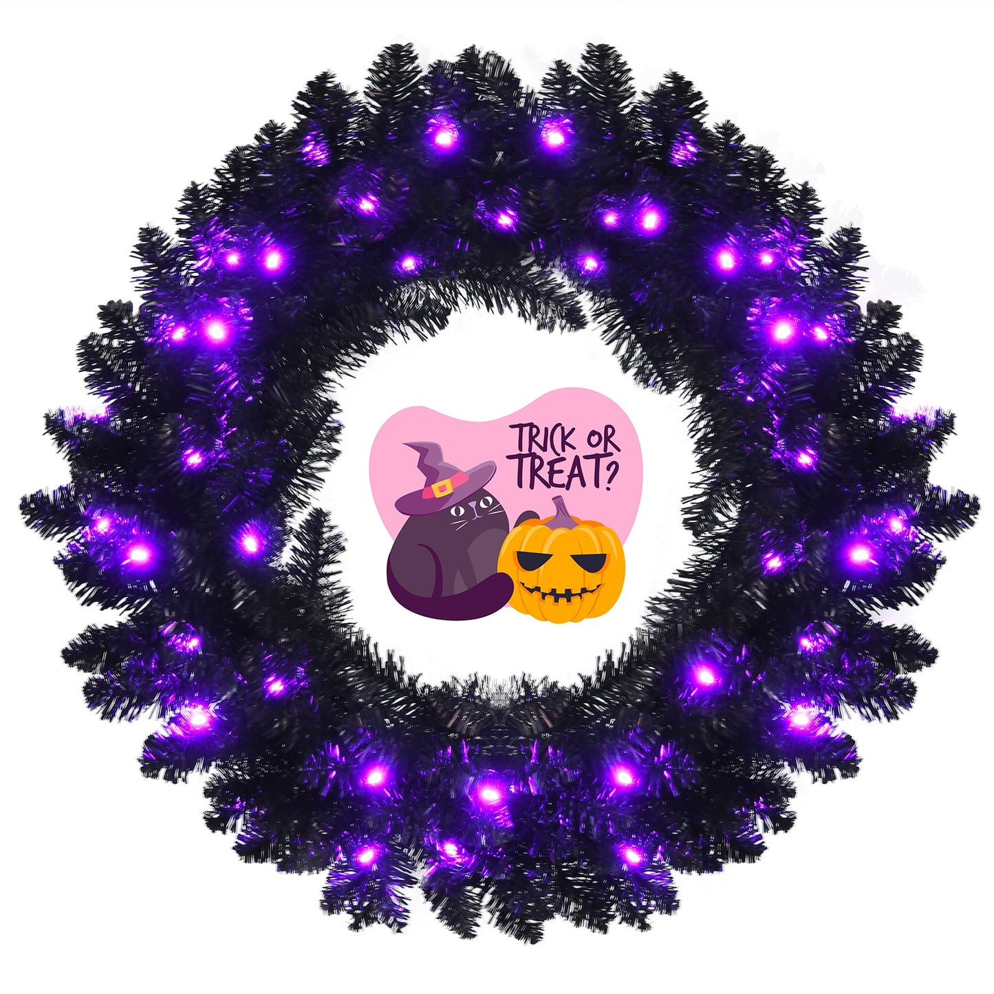 24 Inch Halloween Wreath, LED Lights, Black, Purple Halloween Black at Gallery Canada