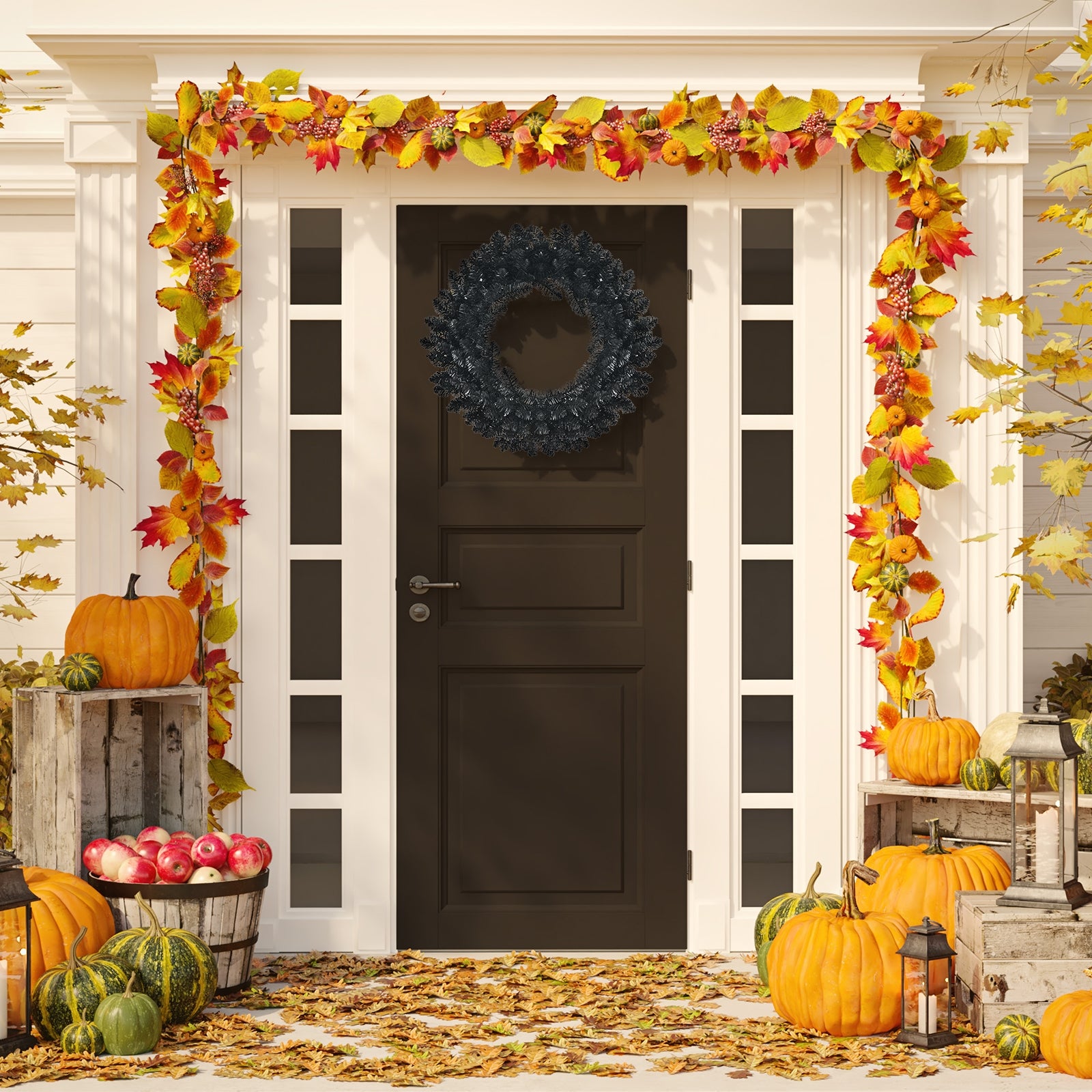 24 Inch Pre-lit Halloween Wreath with 35 Purple LED Lights, Black Halloween at Gallery Canada