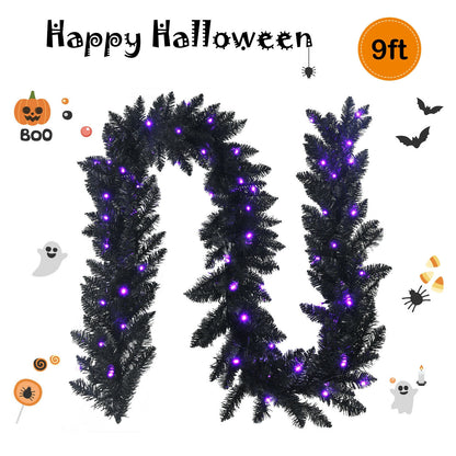 9 Feet Pre-lit Christmas Halloween Garland with 50 Purple LED Lights, Black Halloween at Gallery Canada