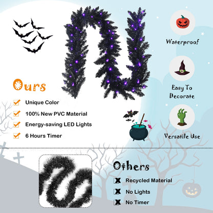 9 Feet Pre-lit Christmas Halloween Garland with 50 Purple LED Lights, Black Halloween at Gallery Canada