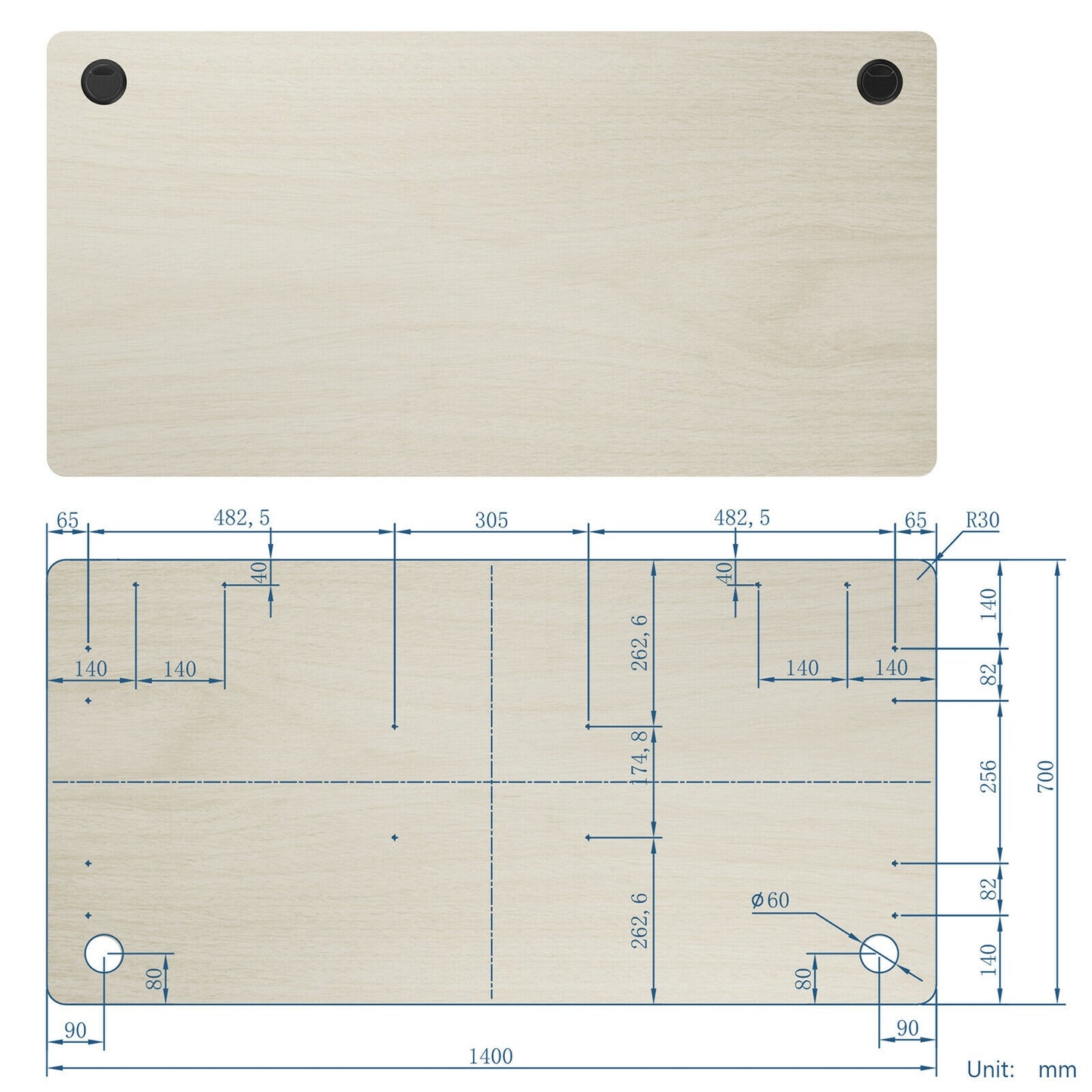 55" x 28" Universal Tabletop for Standard and Standing Desk Frame, Natural Office Desks at Gallery Canada