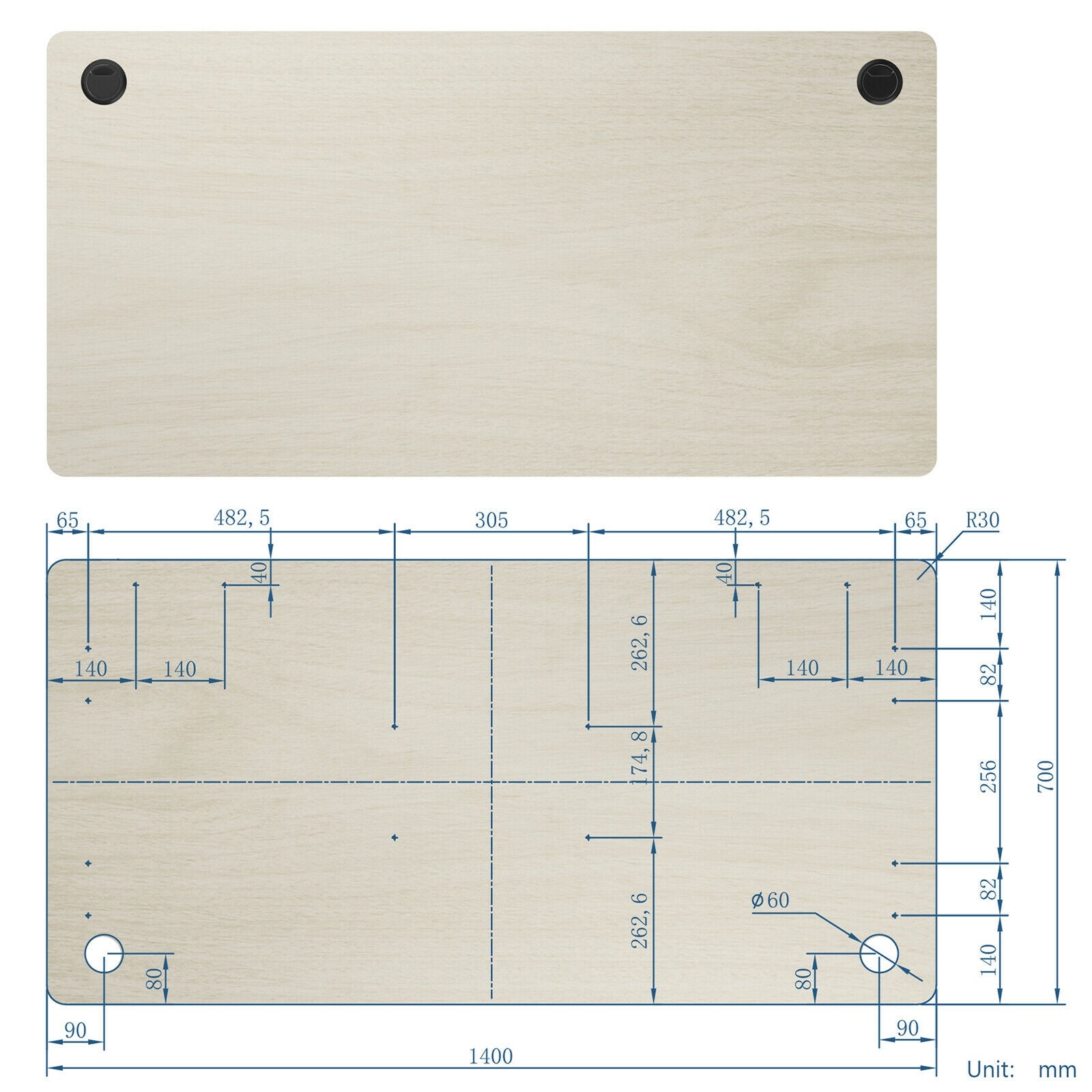 55" x 28" Universal Tabletop for Standard and Standing Desk Frame, Natural Office Desks at Gallery Canada