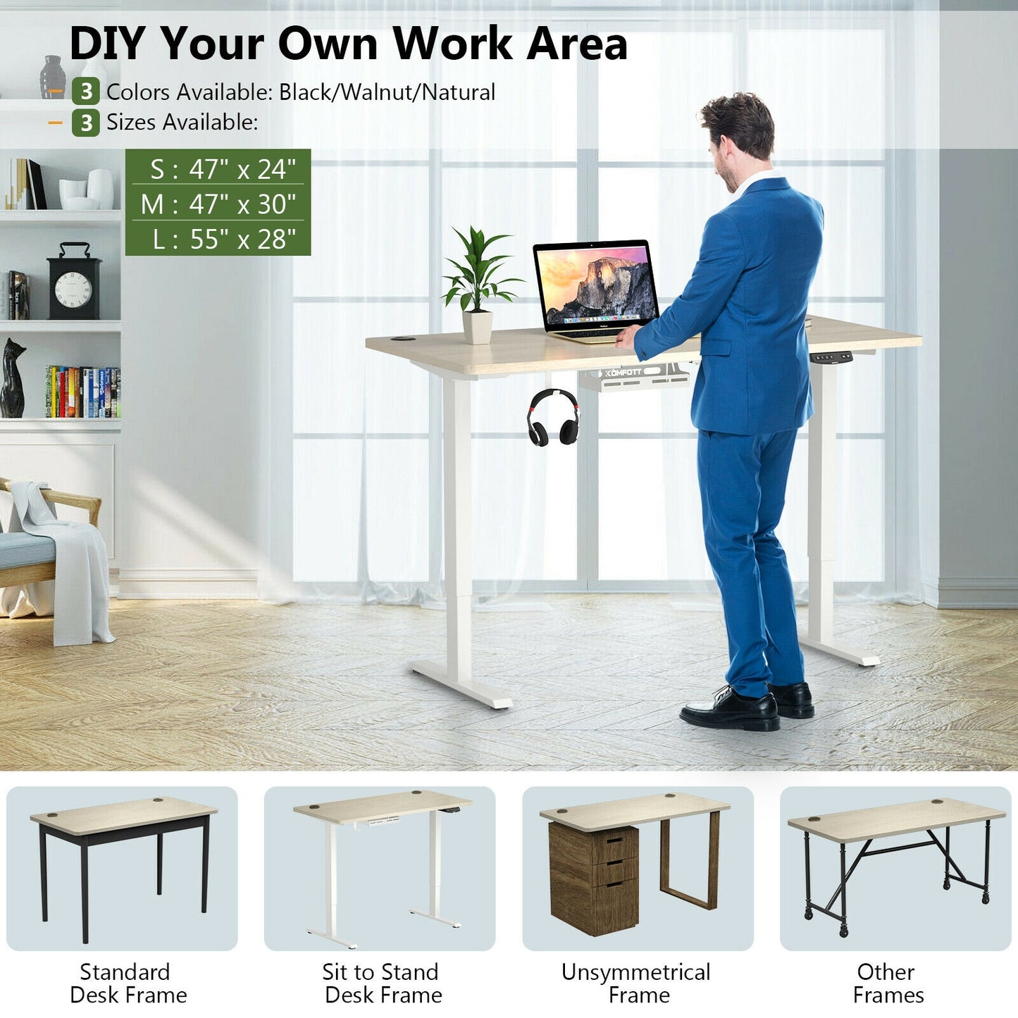 55" x 28" Universal Tabletop for Standard and Standing Desk Frame, Natural Office Desks at Gallery Canada