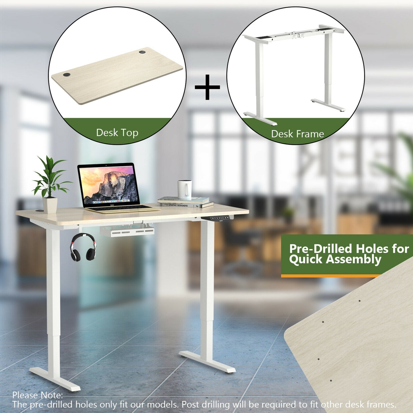 55" x 28" Universal Tabletop for Standard and Standing Desk Frame, Natural Office Desks at Gallery Canada