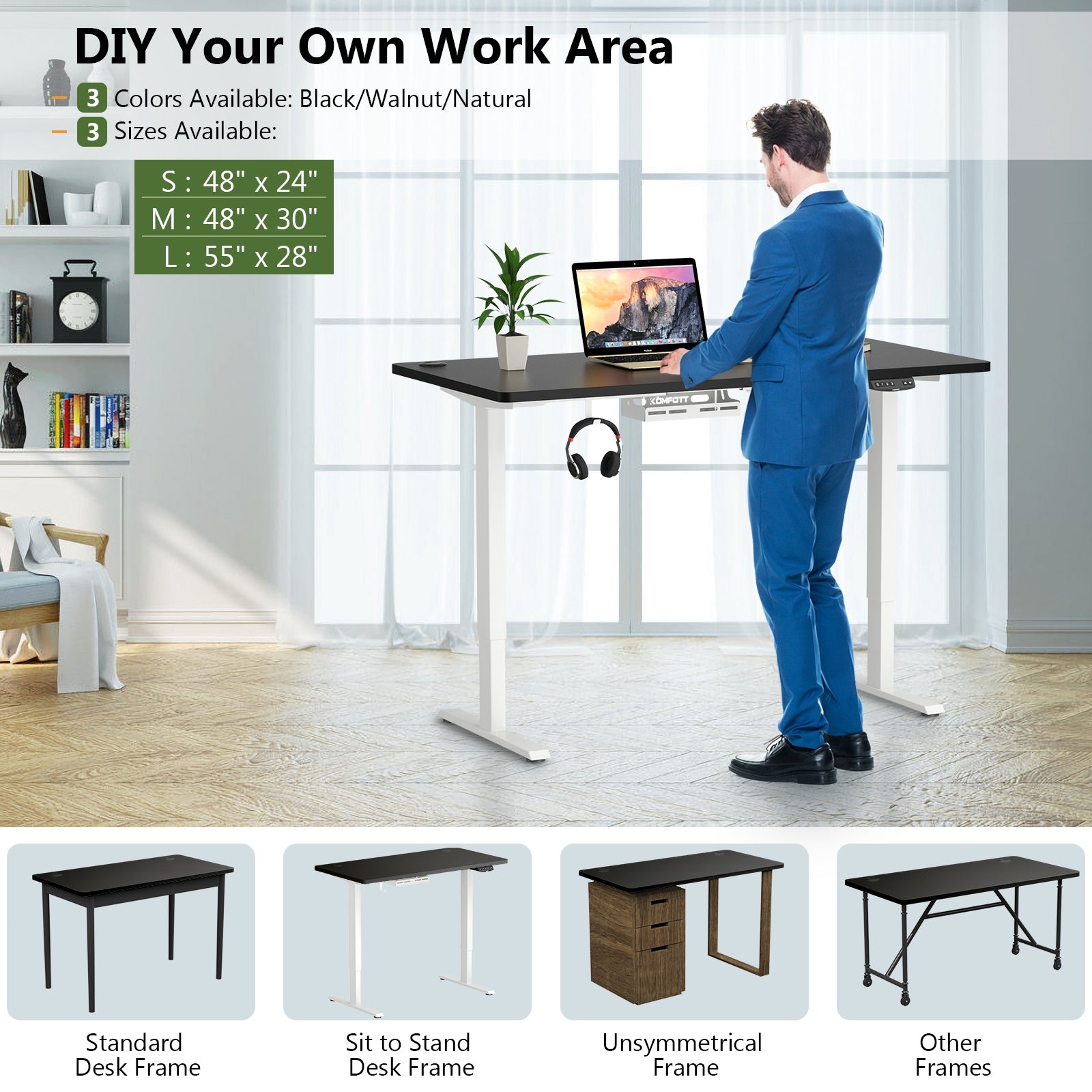 58" x 28" Universal Tabletop for Standard and Standing Desk Frame, Black Office Desks at Gallery Canada