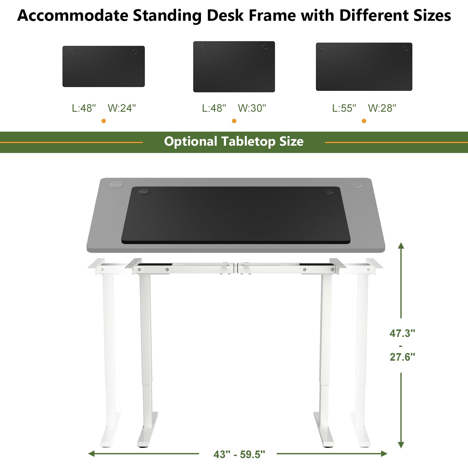 58" x 28" Universal Tabletop for Standard and Standing Desk Frame, Black Office Desks at Gallery Canada