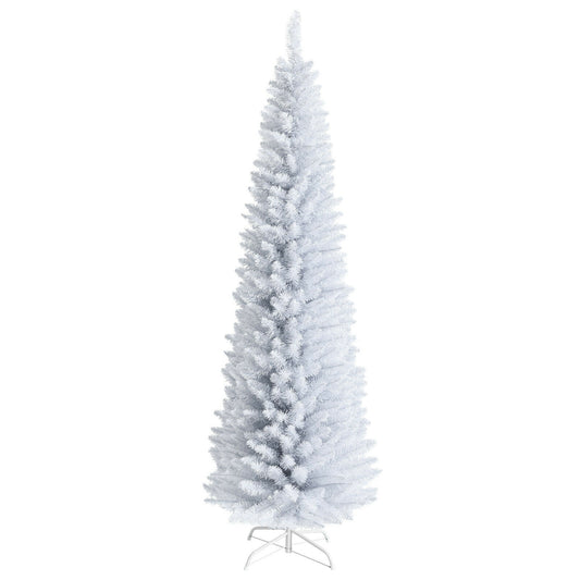 7 Feet Slim Artificial Christmas Pencil Tree, Metal Stand, White Christmas Tree White at Gallery Canada