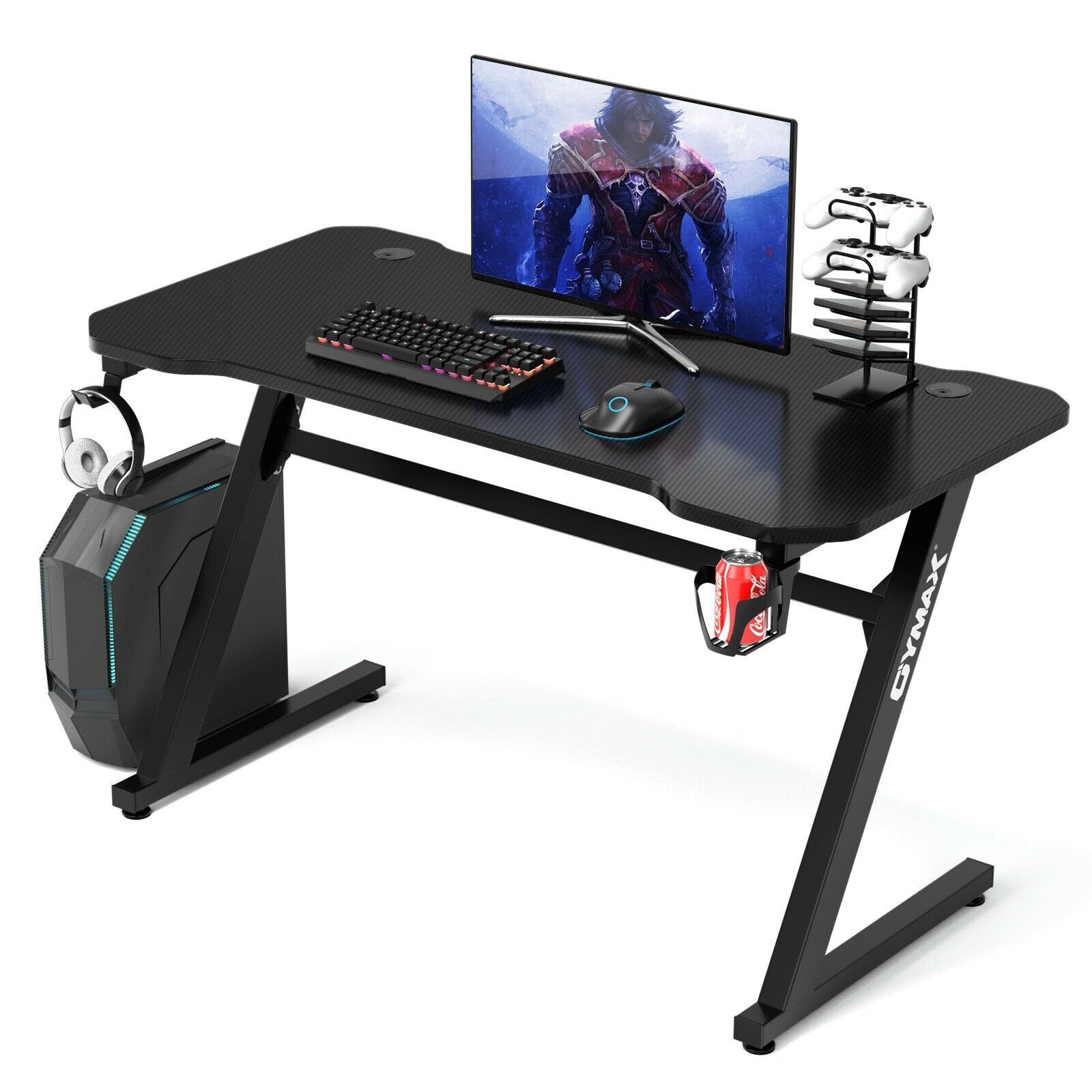Gaming Desk Z-Shaped Computer Office Table with Gaming Handle Rack, Black - Gallery Canada