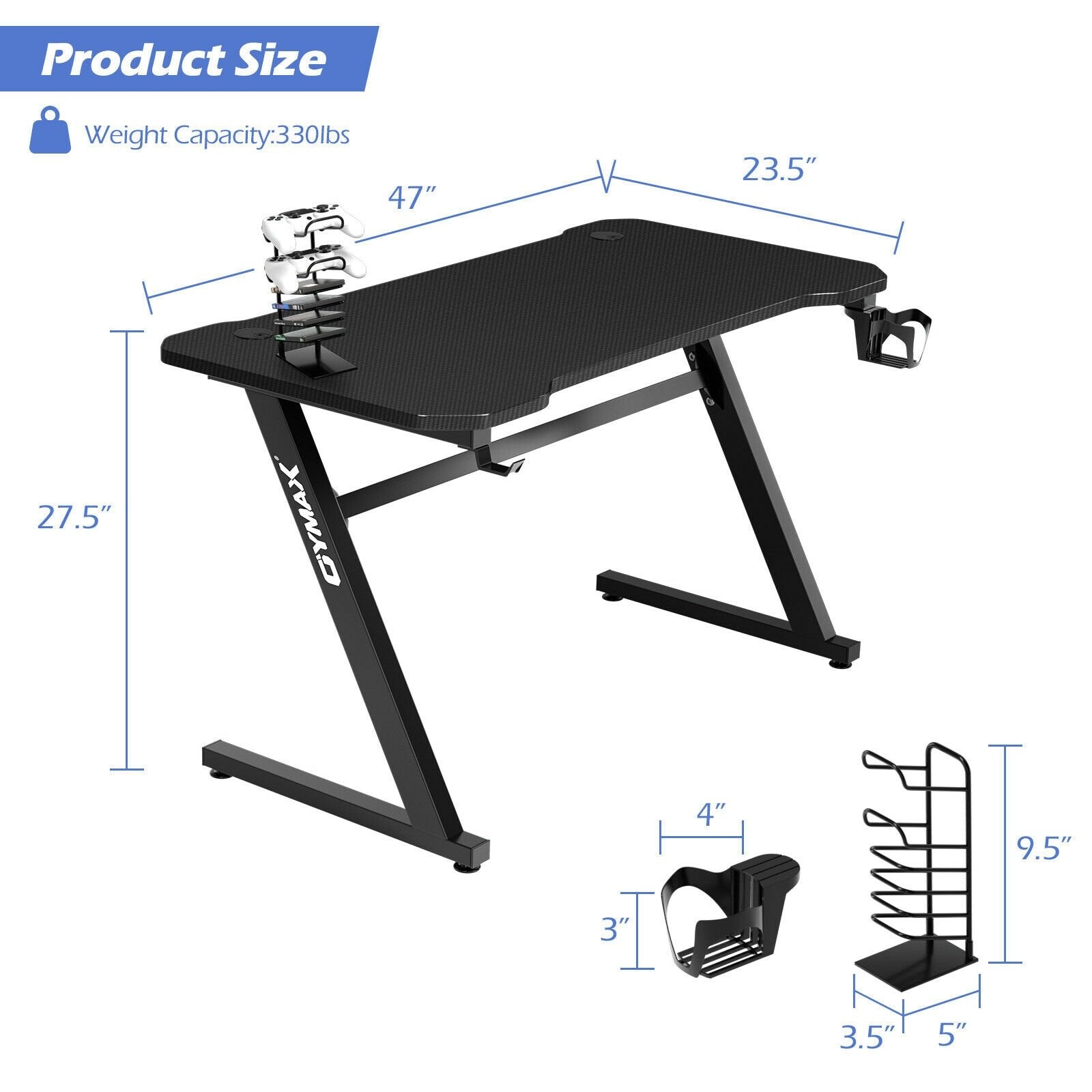 Gaming Desk Z-Shaped Computer Office Table with Gaming Handle Rack, Black - Gallery Canada