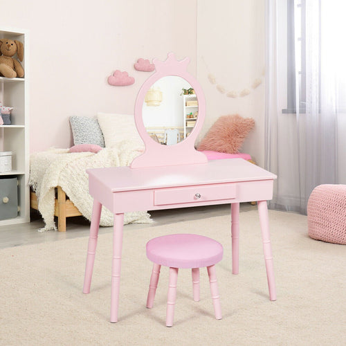 Kids Vanity Makeup Table and Chair Set Make Up Stool, Pink