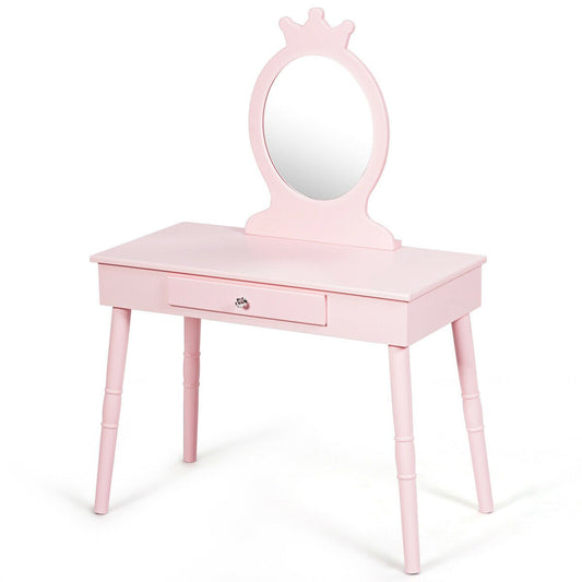 Kids Vanity Makeup Table and Chair Set Make Up Stool, Pink at Gallery Canada