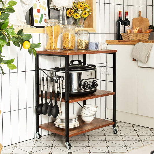 3-Tier Kitchen Baker's Rack Microwave Oven Storage Cart with Hooks, Vintage - Gallery Canada