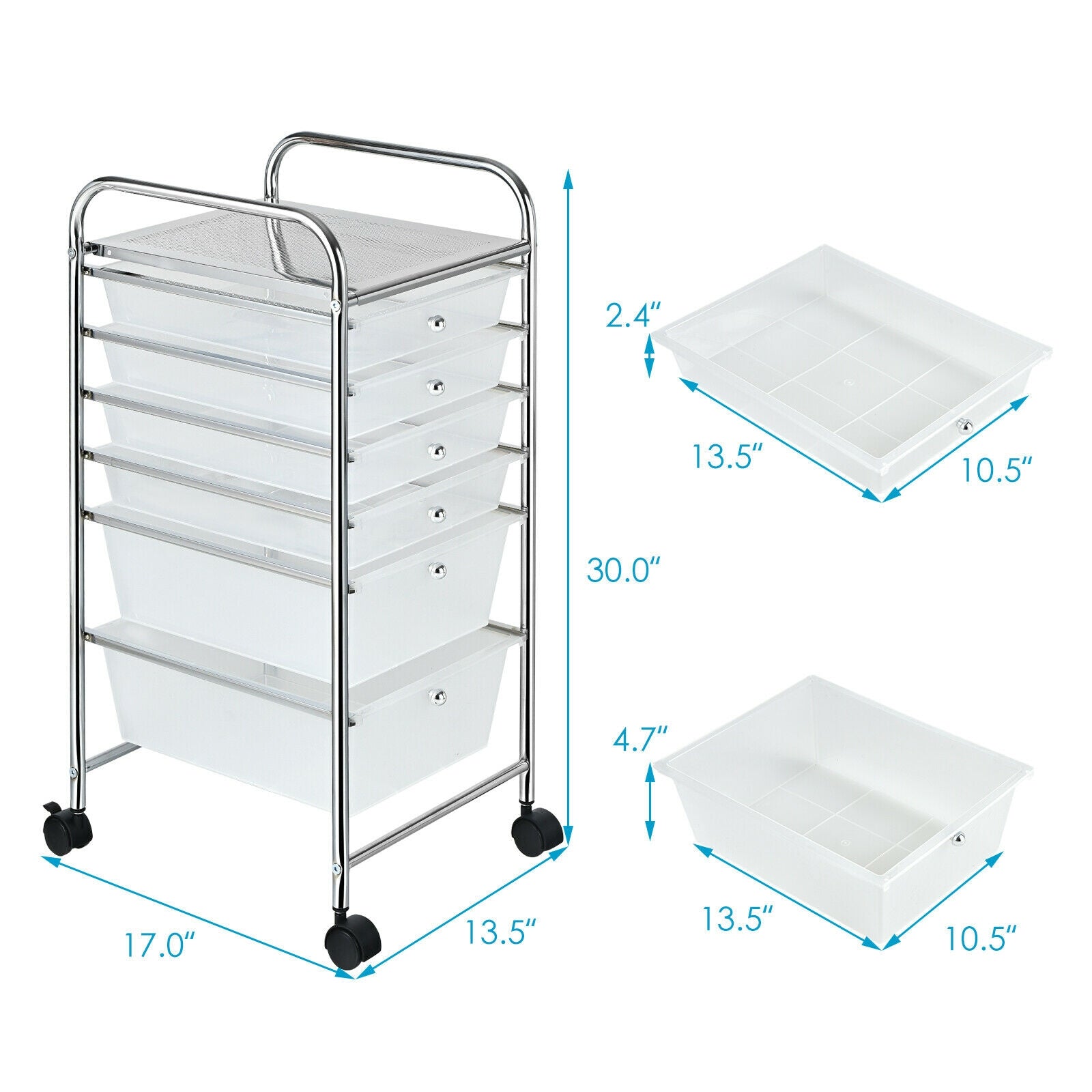 6 Drawers Rolling Storage Cart Organizer, Transparent File Cabinets at Gallery Canada