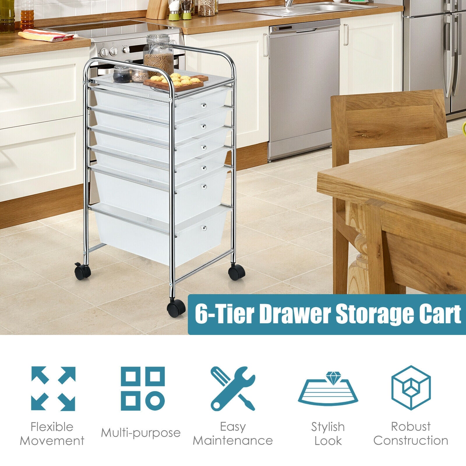 6 Drawers Rolling Storage Cart Organizer, Transparent File Cabinets at Gallery Canada