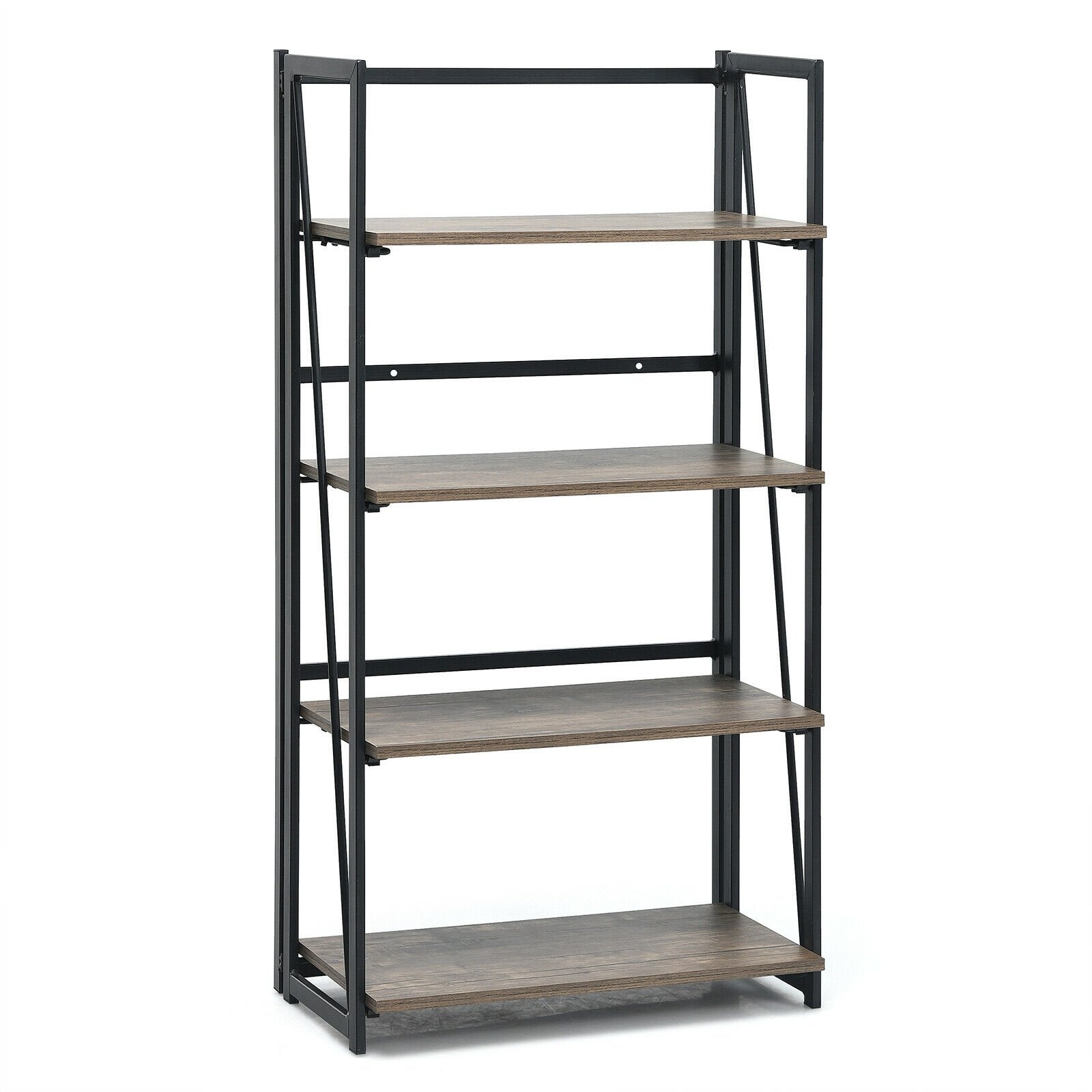 4-Tier Folding Bookshelf No-Assembly Industrial Bookcase Display Shelves - Gallery Canada