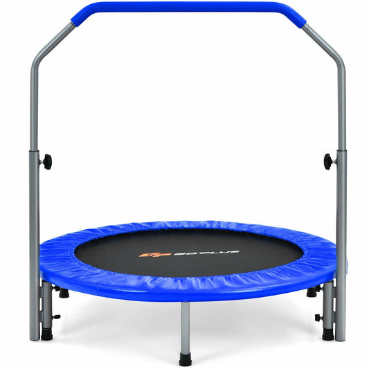 40 Inch Folding Exercise Trampoline Rebounder with 4-Level Handrail Carrying Bag, Blue - Gallery Canada