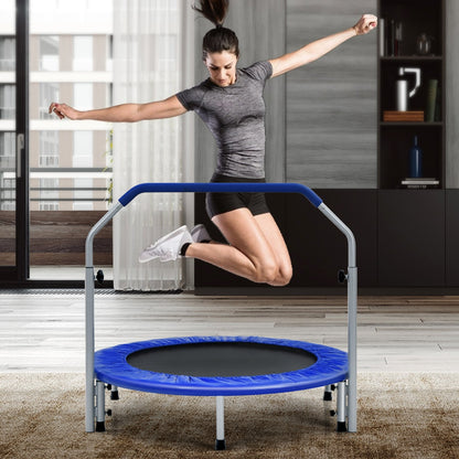 40 Inch Folding Exercise Trampoline Rebounder with 4-Level Handrail Carrying Bag, Blue at Gallery Canada