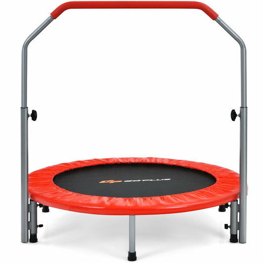 40 Inch Folding Exercise Trampoline Rebounder with 4-Level Handrail Carrying Bag, Red