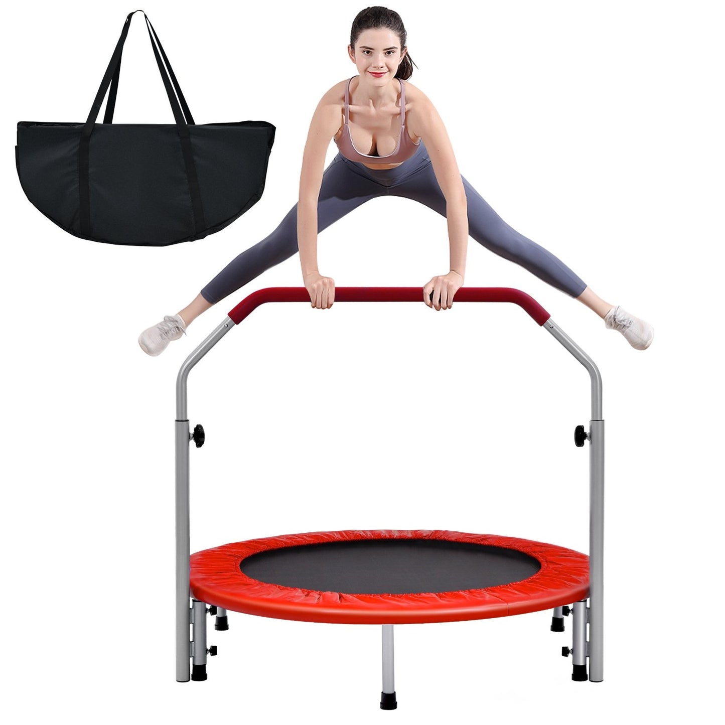 40 Inch Folding Exercise Trampoline Rebounder with 4-Level Handrail Carrying Bag, Red at Gallery Canada