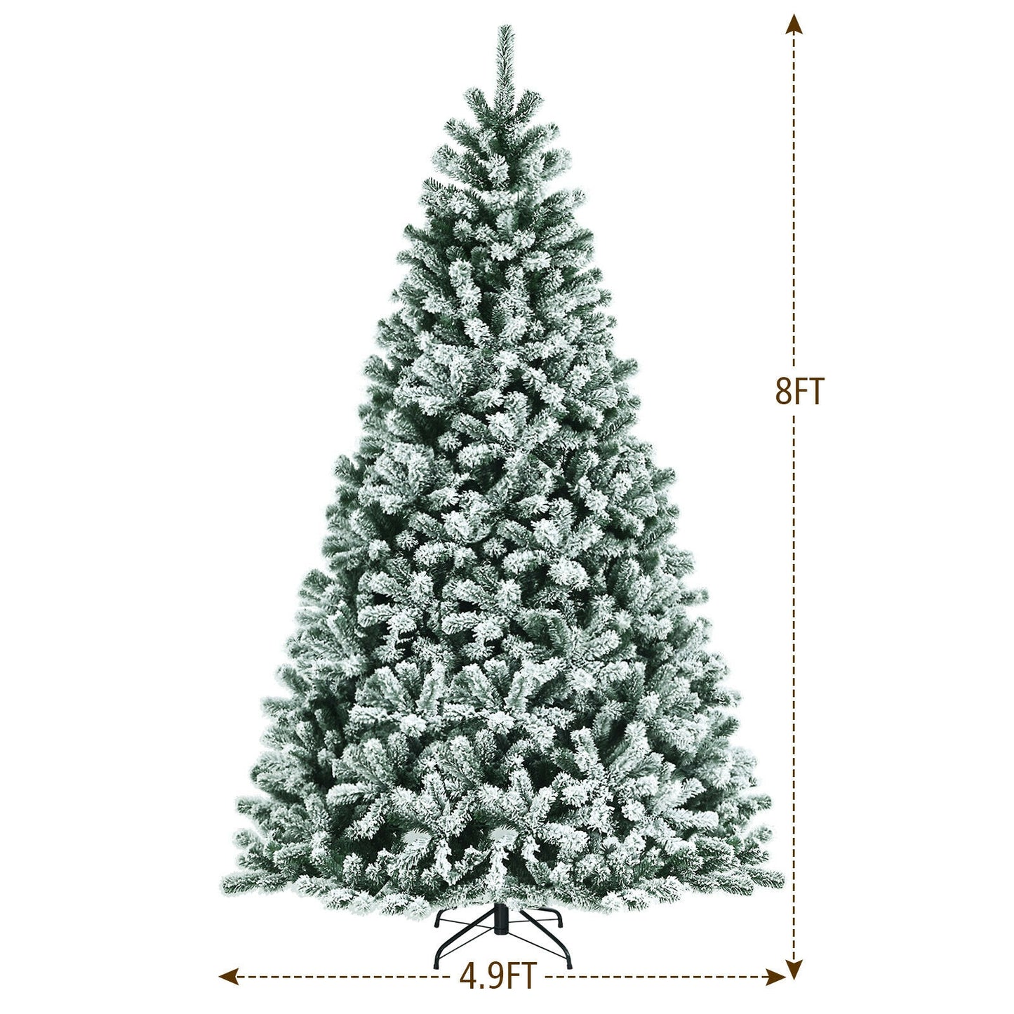 8 Feet Pre-lit Snow Flocked Christmas Tree with Tips and Metal Stand-8 ft, Green Christmas Tree at Gallery Canada