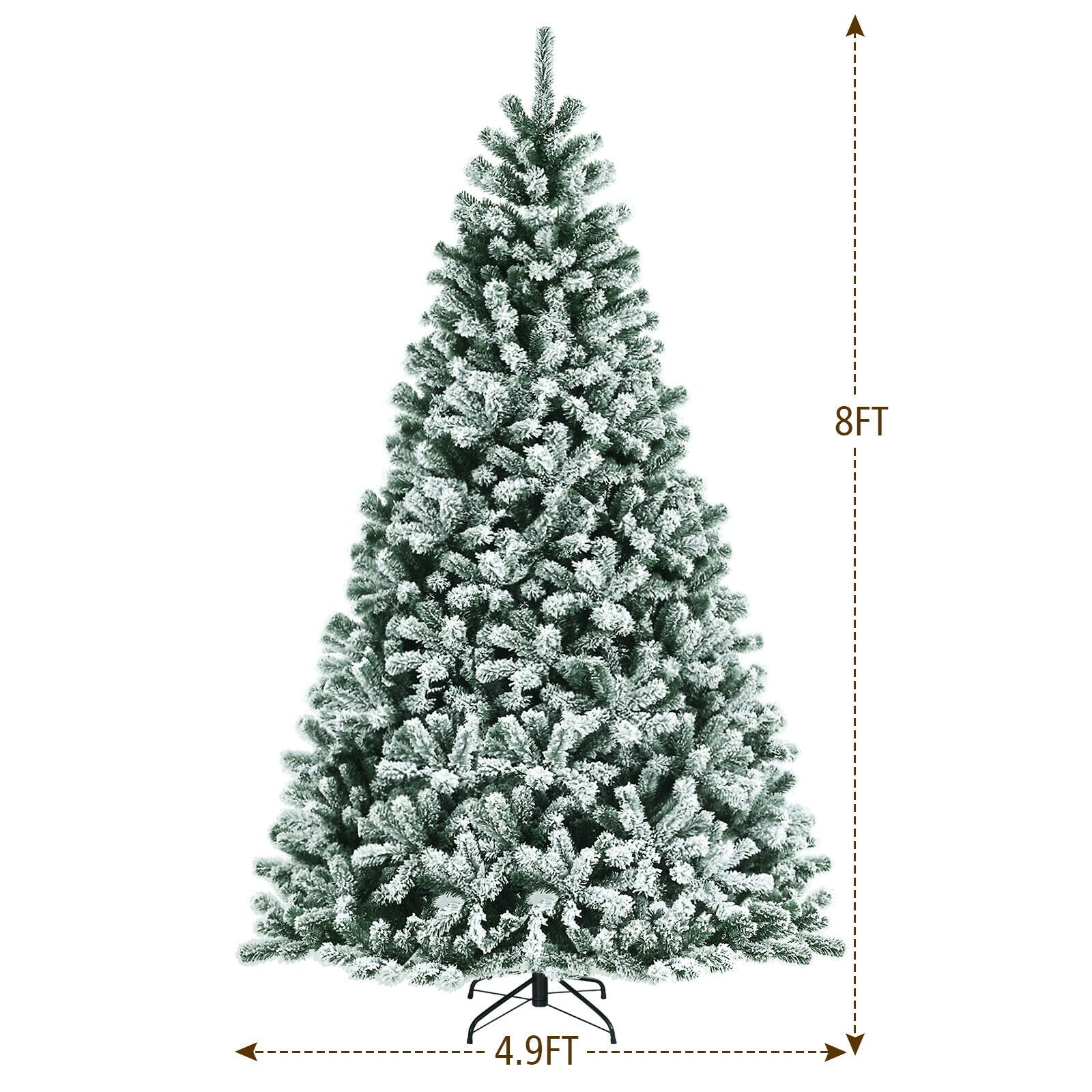 8 Feet Pre-lit Snow Flocked Christmas Tree with Tips and Metal Stand-8 ft, Green Christmas Tree at Gallery Canada