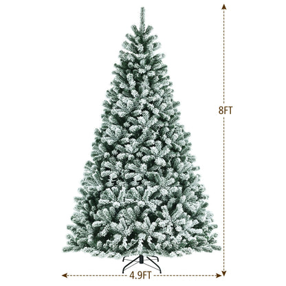 8 Feet Pre-lit Snow Flocked Christmas Tree with Tips and Metal Stand-8 ft, Green Christmas Tree at Gallery Canada