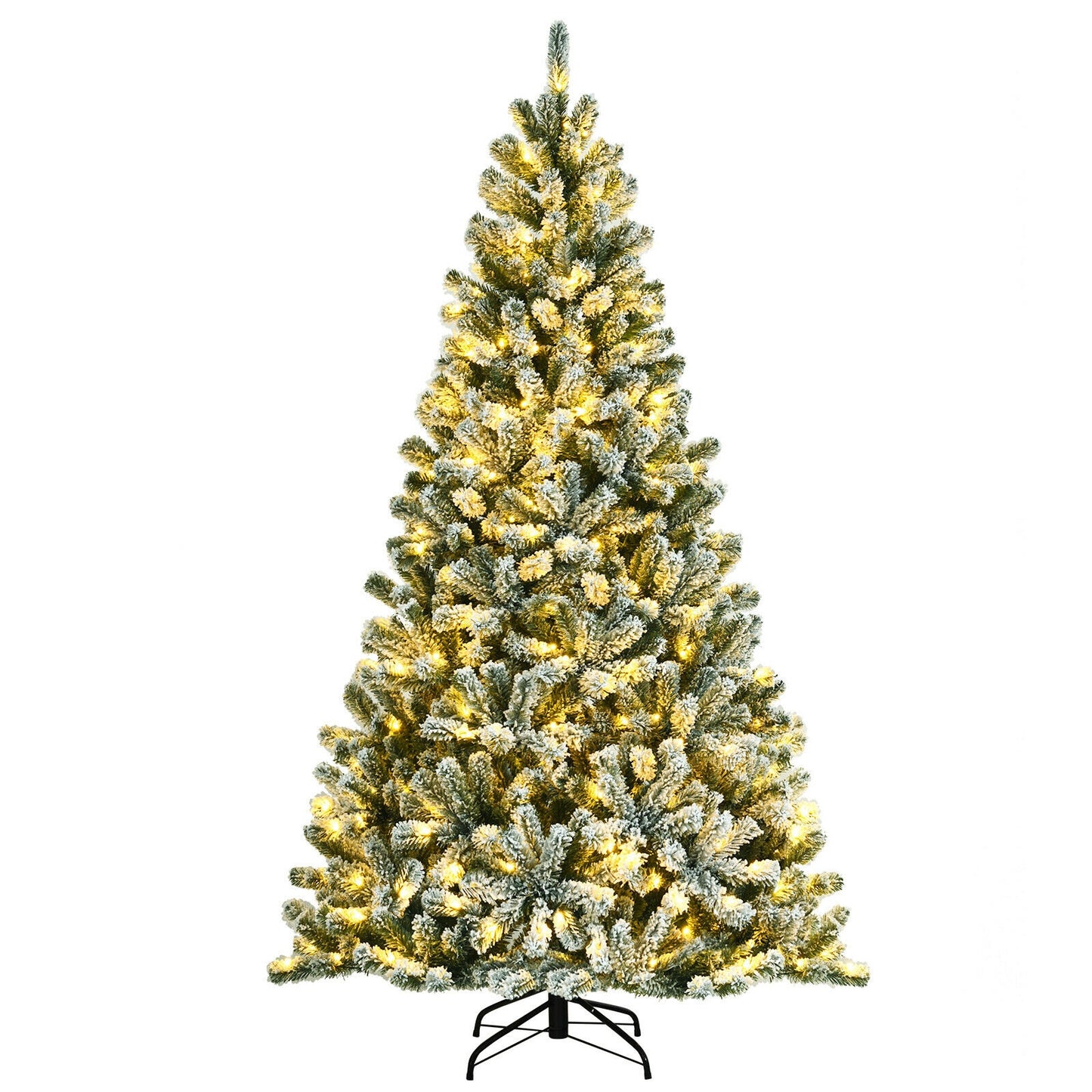 7 ft Pre-Lit Snow Flocked Hinged Christmas Tree, 1116 Tips, Metal Stand, Green Christmas Tree Green at Gallery Canada