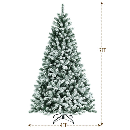 7 Feet Pre-lit Snow Flocked Hinged Christmas Tree with 1116 Tips and Metal Stand-7 ft, Green Christmas Tree at Gallery Canada