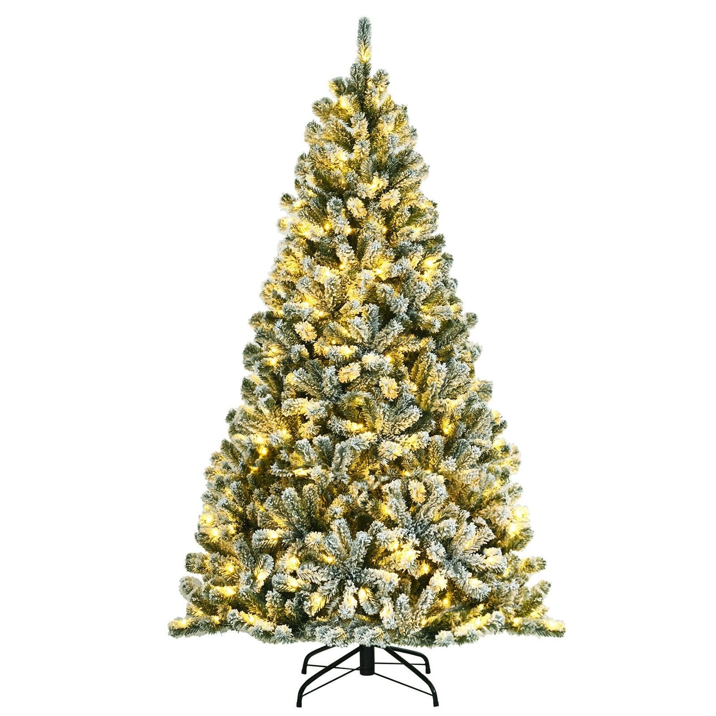 6 ft Pre-Lit Snow Flocked Hinged Christmas Tree, 928 Tips, Metal Stand, Green Christmas Tree at Gallery Canada