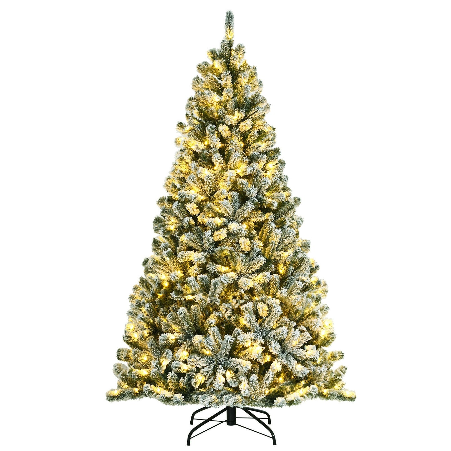 6 ft Pre-Lit Snow Flocked Hinged Christmas Tree, 928 Tips, Metal Stand, Green Christmas Tree Green at Gallery Canada