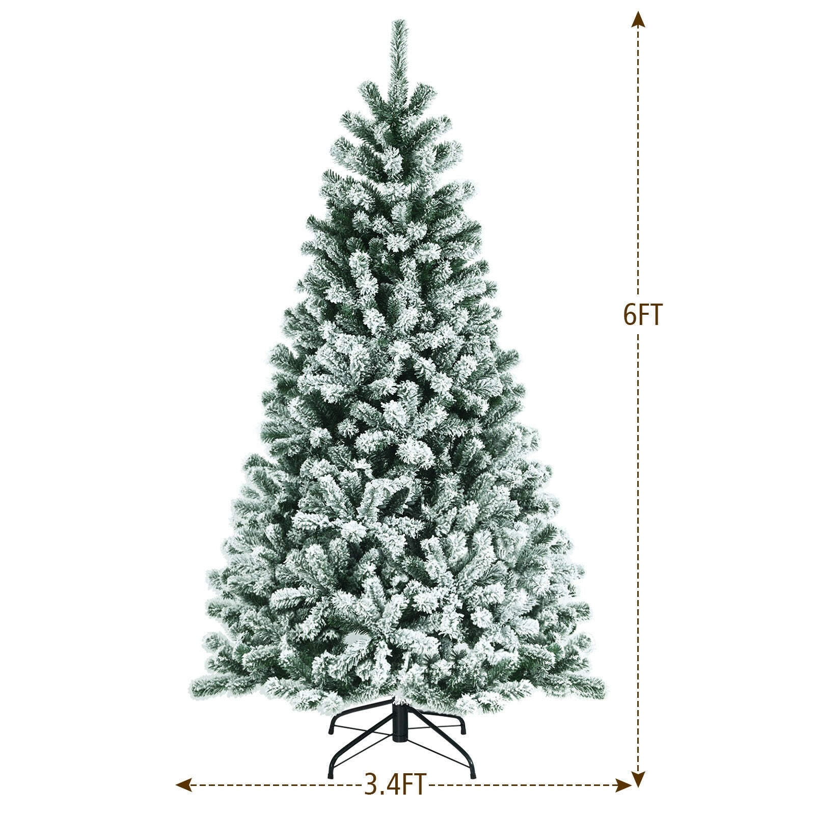 6 Feet Pre-lit Snow Flocked Hinged Christmas Tree with 928 Tips and Metal Stand-6 ft, Green Christmas Tree at Gallery Canada