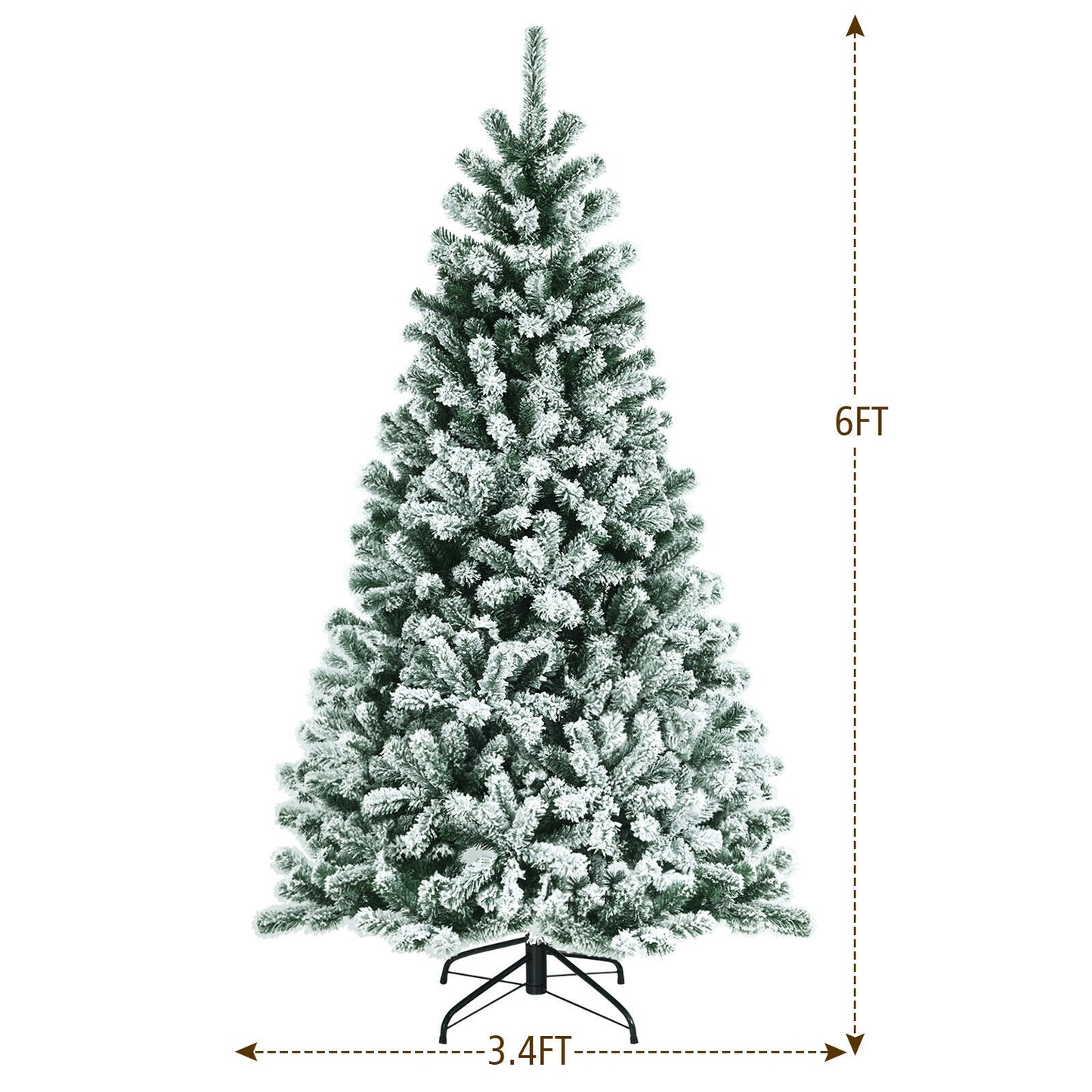 6 Feet Pre-lit Snow Flocked Hinged Christmas Tree with 928 Tips and Metal Stand-6 ft, Green Christmas Tree at Gallery Canada