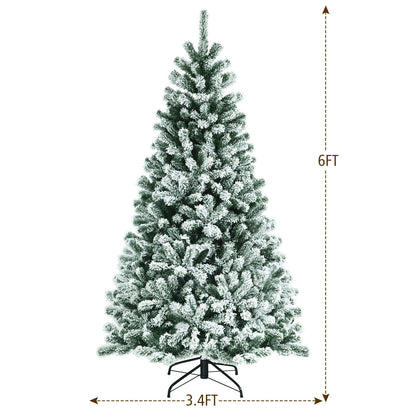 6 Feet Pre-lit Snow Flocked Hinged Christmas Tree with 928 Tips and Metal Stand-6 ft, Green Christmas Tree at Gallery Canada