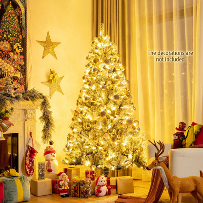 6 Feet Pre-lit Snow Flocked Hinged Christmas Tree with 928 Tips and Metal Stand-6 ft, Green Christmas Tree at Gallery Canada