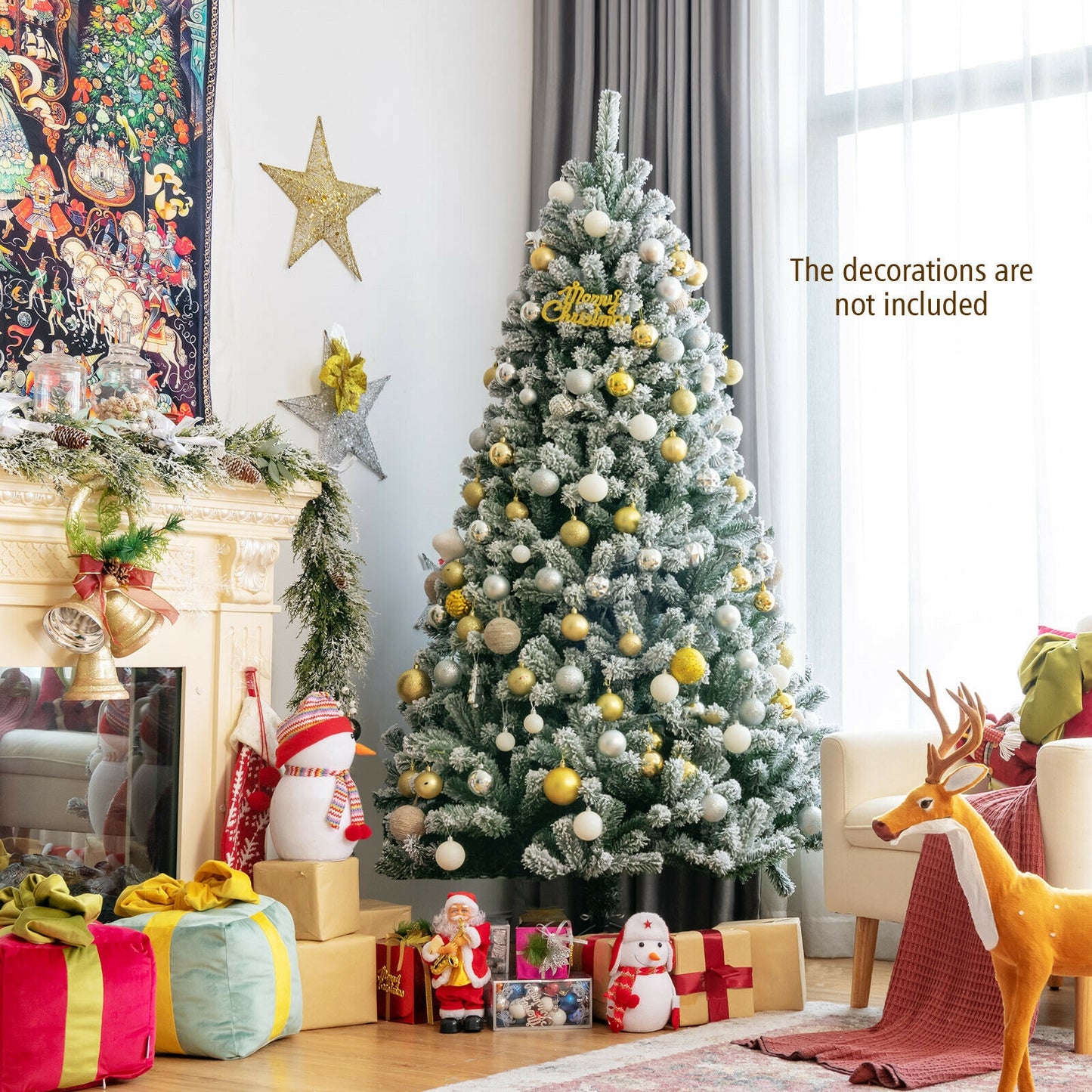 6 Feet Pre-lit Snow Flocked Hinged Christmas Tree with 928 Tips and Metal Stand-6 ft, Green Christmas Tree at Gallery Canada