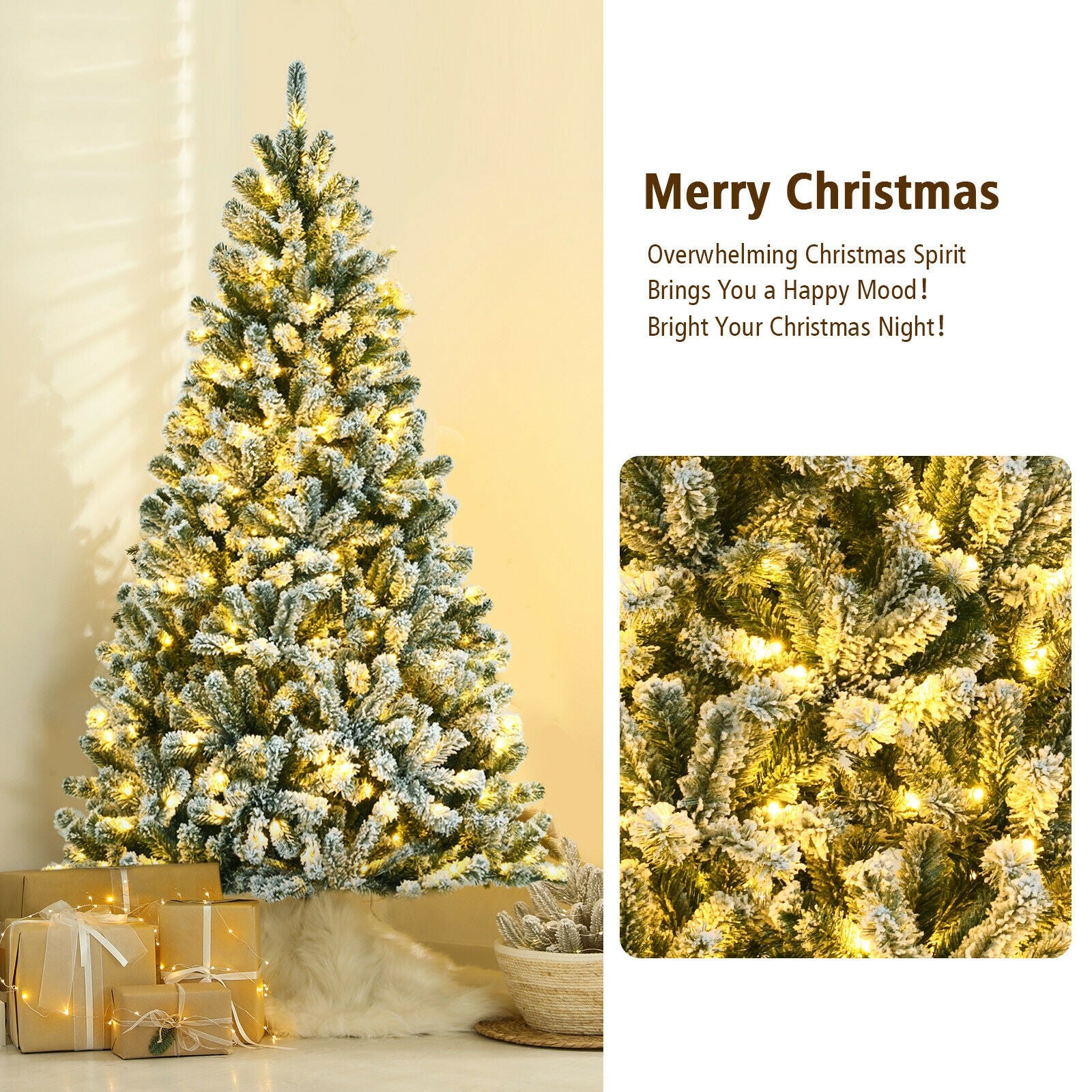 6 Feet Pre-lit Snow Flocked Hinged Christmas Tree with 928 Tips and Metal Stand-6 ft, Green Christmas Tree at Gallery Canada
