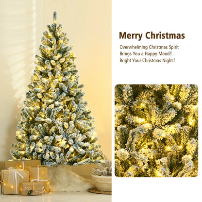 6 Feet Pre-lit Snow Flocked Hinged Christmas Tree with 928 Tips and Metal Stand-6 ft, Green Christmas Tree at Gallery Canada